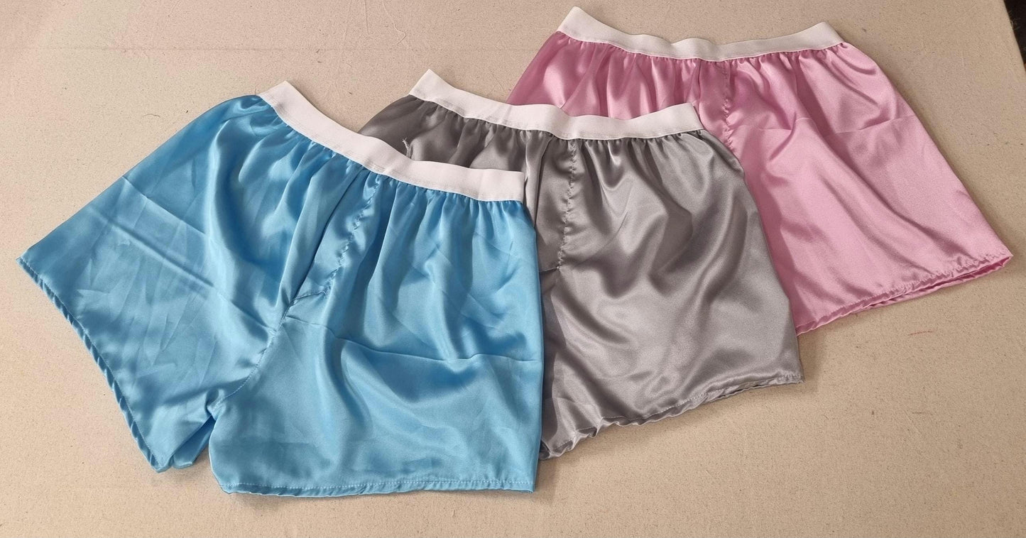 Men boxer short brief Silver pale pink and pale blue satin underwear for men handmade in France, husband gift boyfriend present