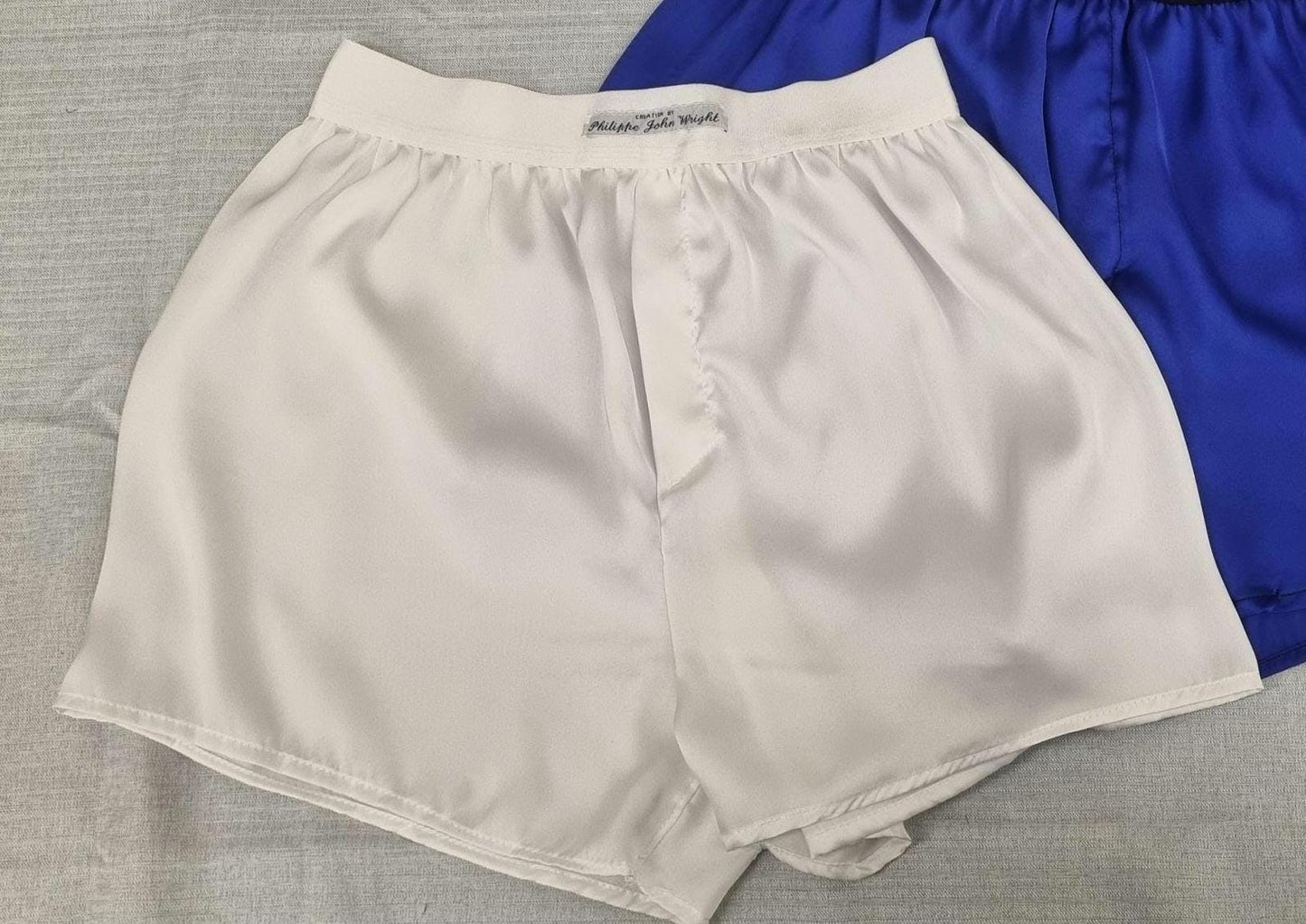 See through ivory white silky satin sheer boxer shorts for men handmade in France for husband gift boyfriend present groom for him