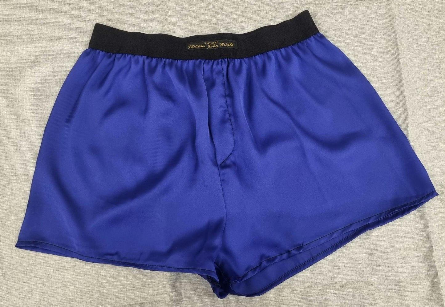 See through ivory white and royal blue silky satin sheer boxer shorts for men handmade in France for husband gift boyfriend present for him
