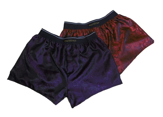 Two silk boxer shorts double bundle paisley motif made in France