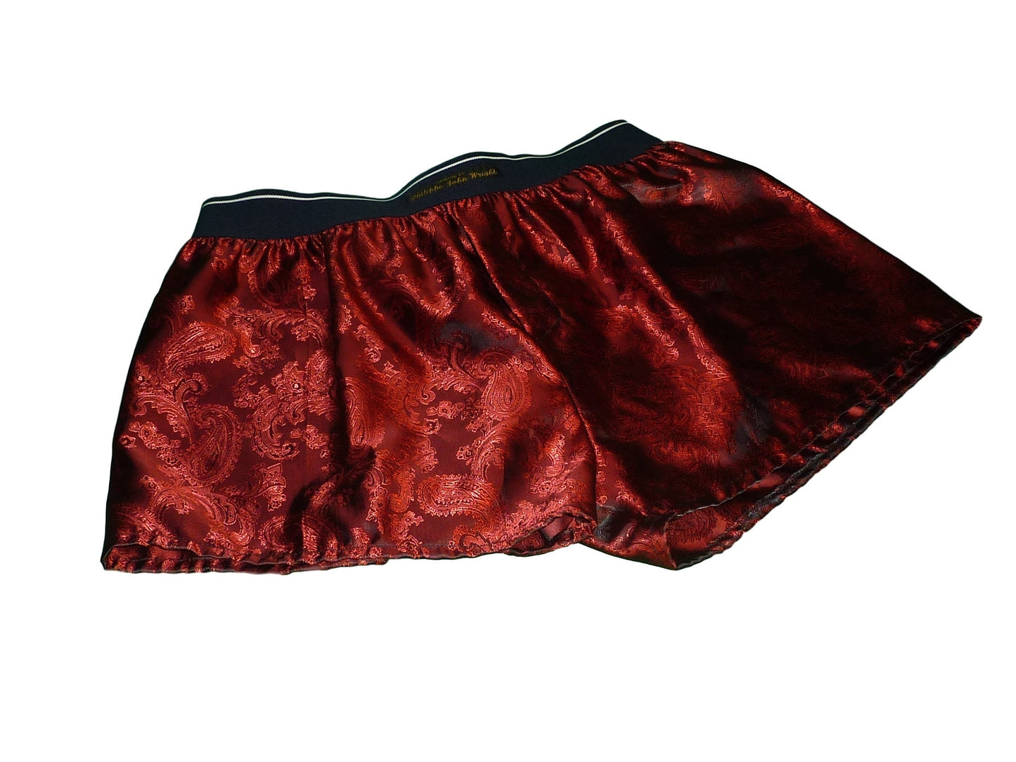 silk boxer shorts red and silver paisley pattern made in France