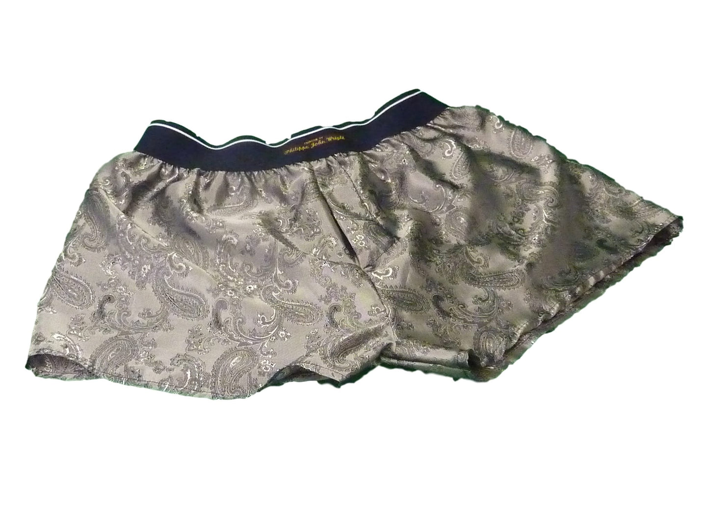 Two silk boxer shorts red and silver bundle paisley pattern made in France