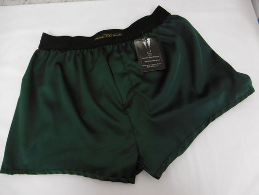 Dark green satin boxer shorts for men made in France