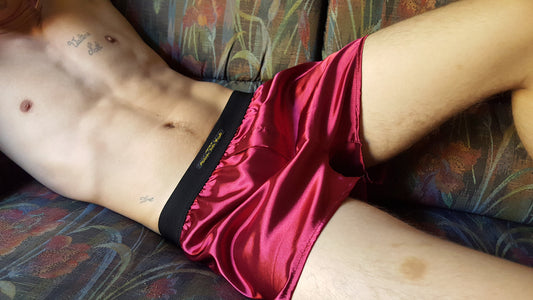 Burgundy bordeau silky satin boxer shorts for men made in France