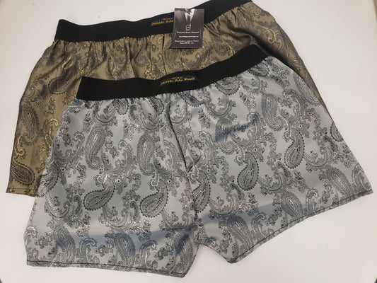Two silk boxer shorts double bundle paisley pattern made in France SILVER & GOLD.