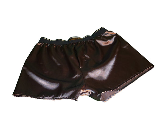 Brown chocolat satin boxer shorts for men made in France