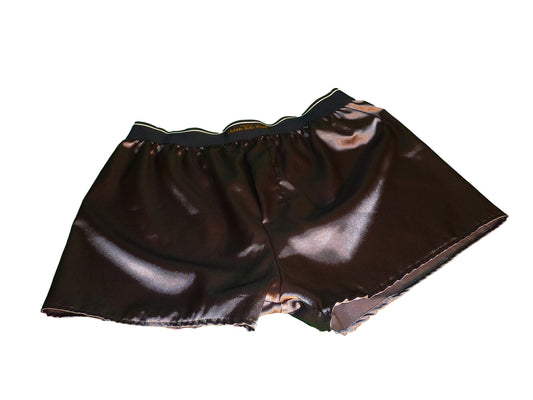 Brown chocolate satin boxer shorts for men made in France
