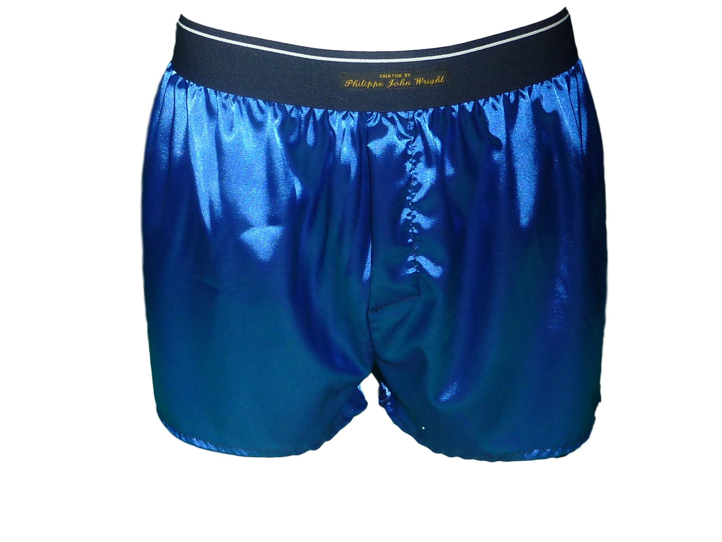 Royal blue satin boxer shorts for men made in France