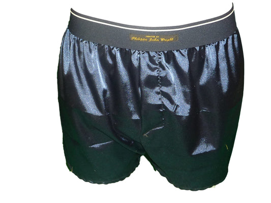 Navy blue satin boxer shorts for men made in France