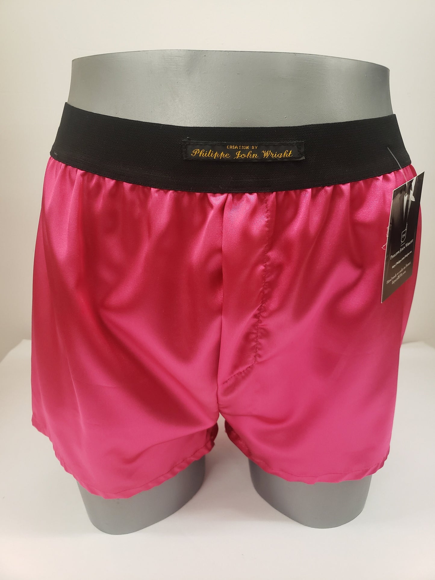 Hot pink satin boxer shorts for men made in France