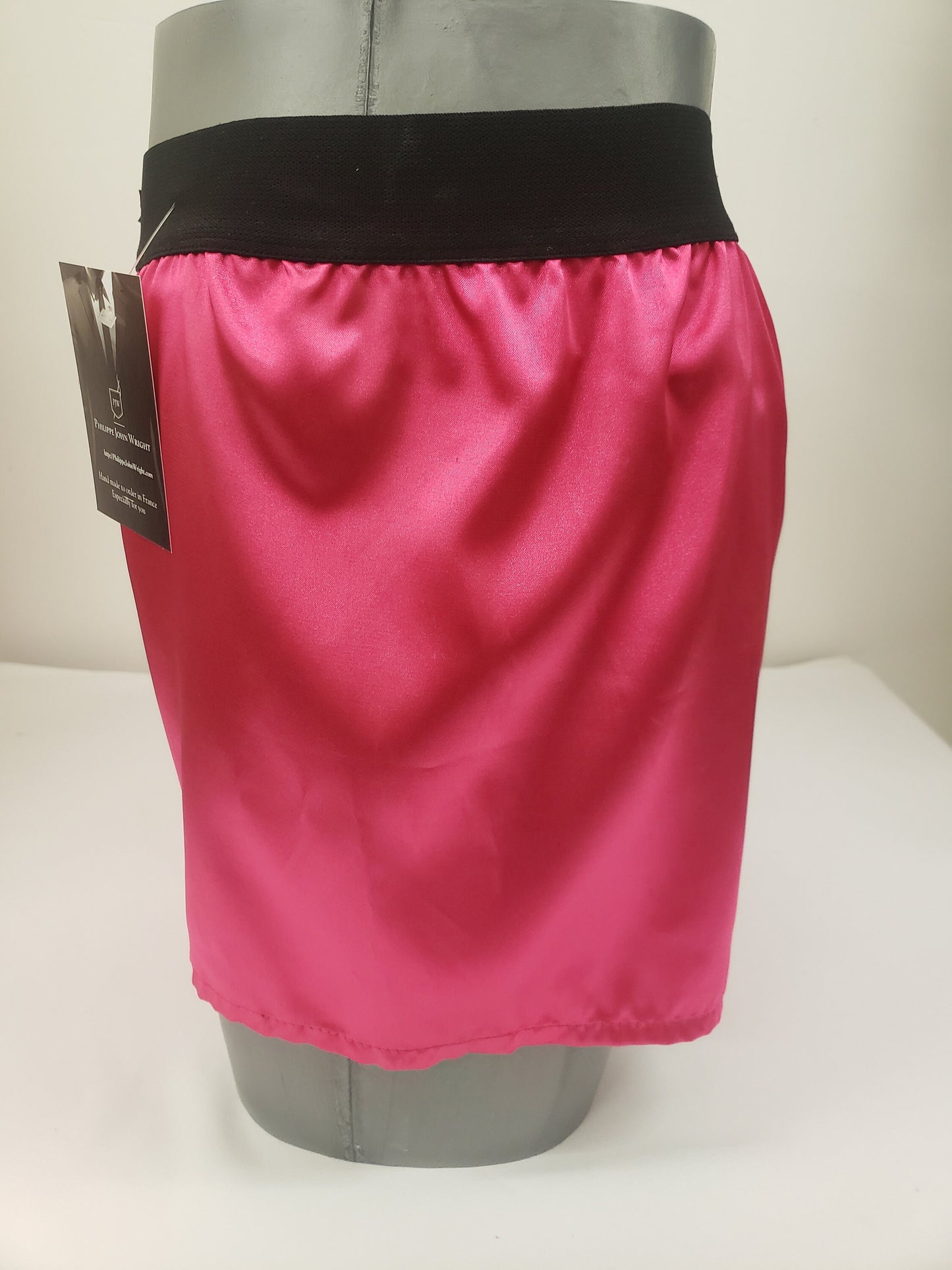 Hot pink satin boxer shorts for men made in France