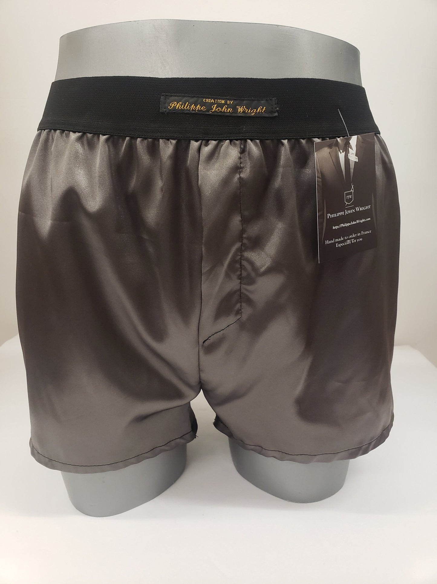Silver satin boxer shorts for men made in France
