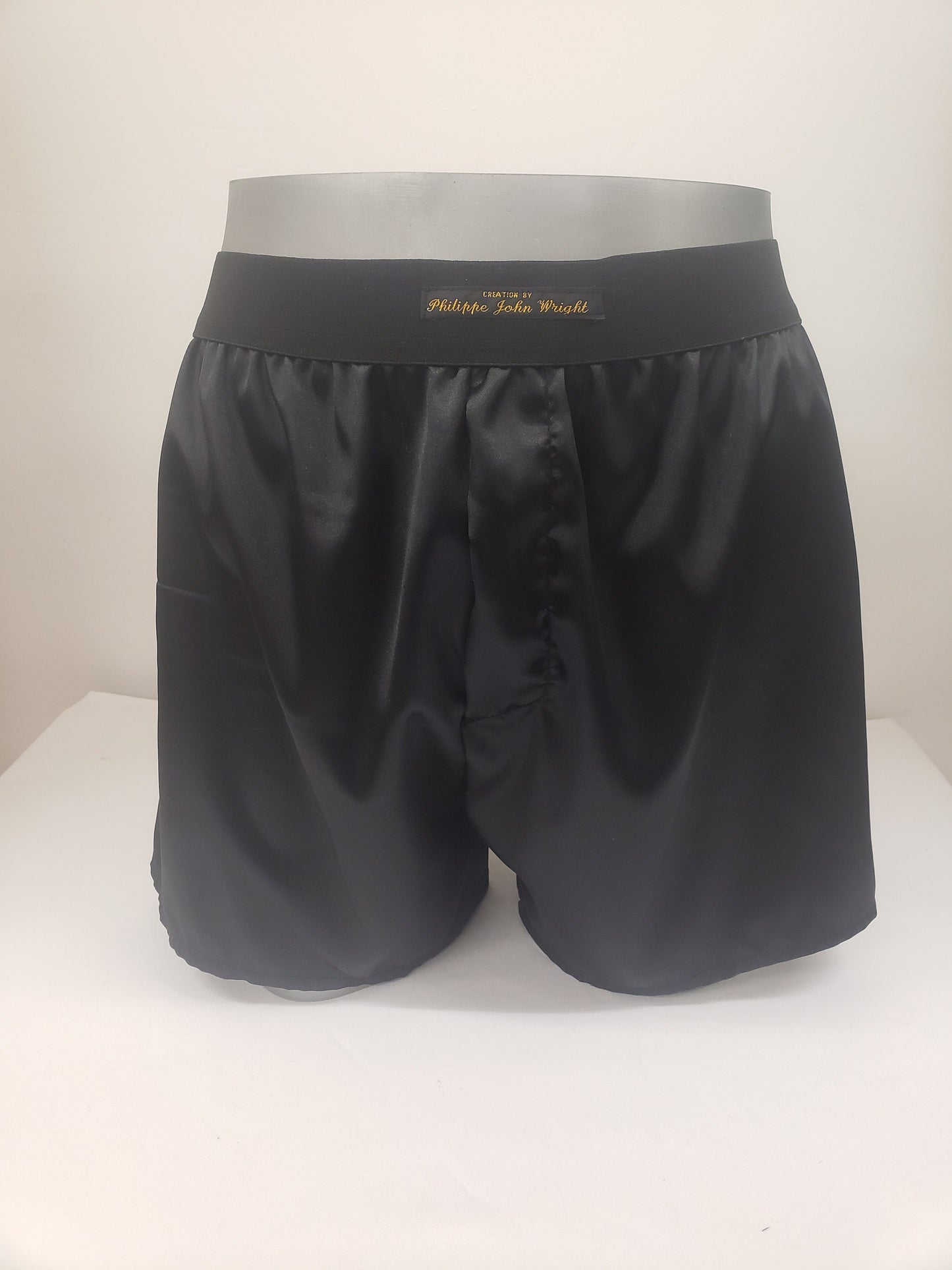 BLACK silky satin boxer shorts for men made in France