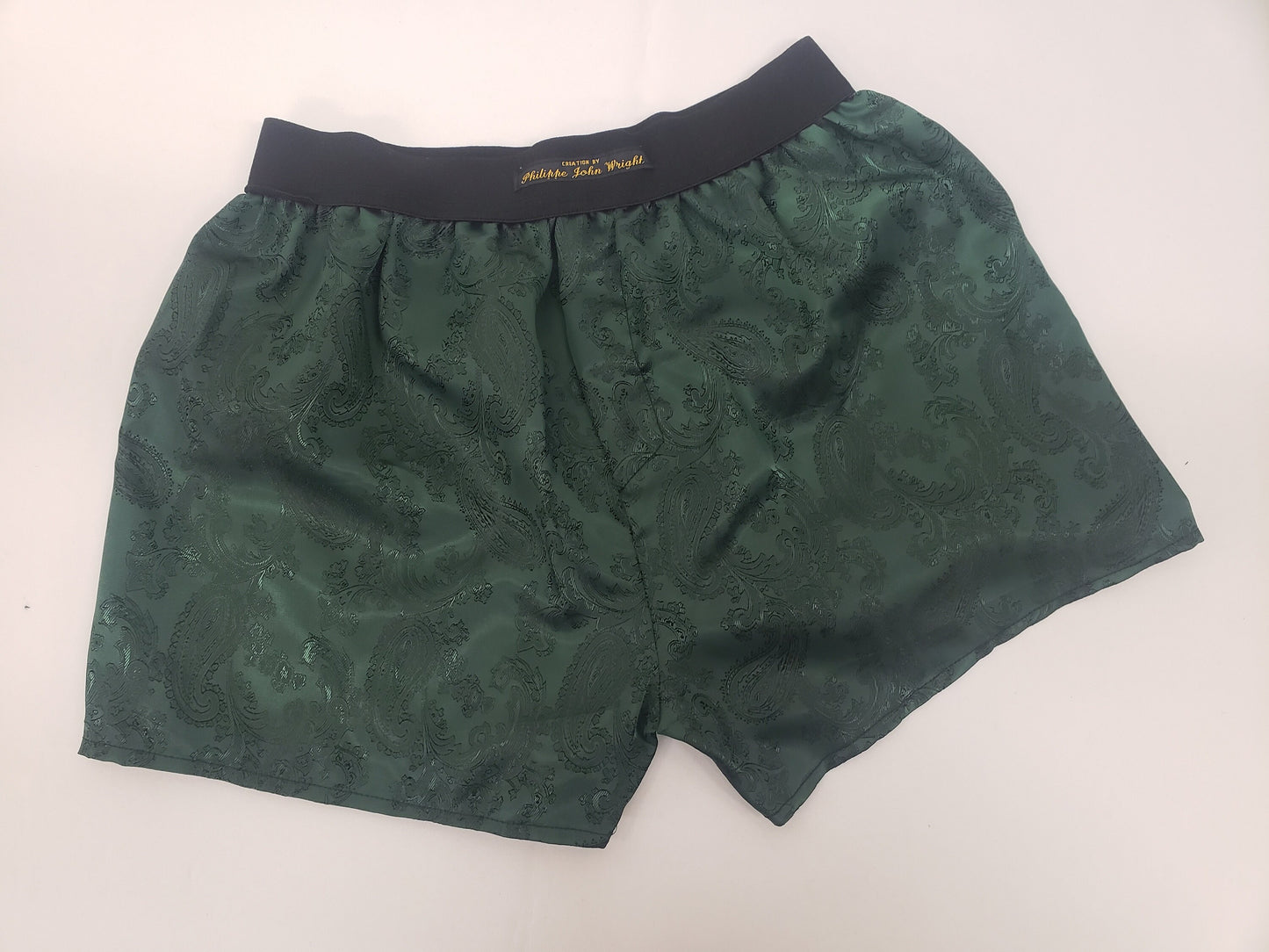 Two silk boxer shorts double bundle paisley motif made in France FOREST GREEN and BROWN