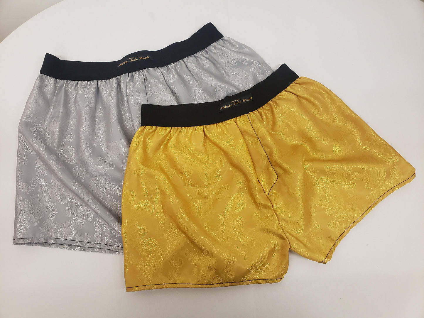 silk boxer shorts paisley pattern made in France GOLD and SILVER
