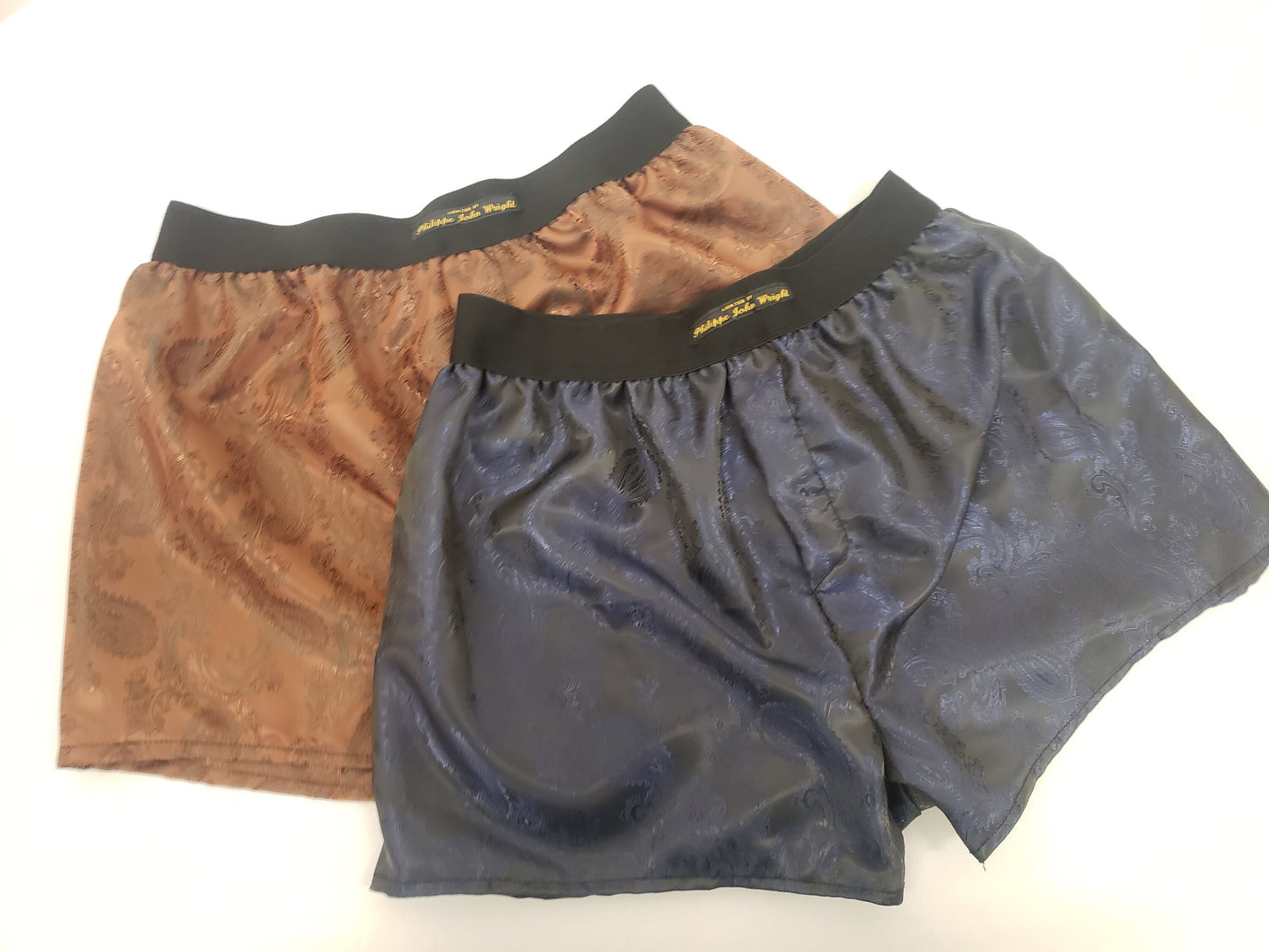 Two silk boxer shorts double bundle paisley pattern made in France NAVY and BROWN