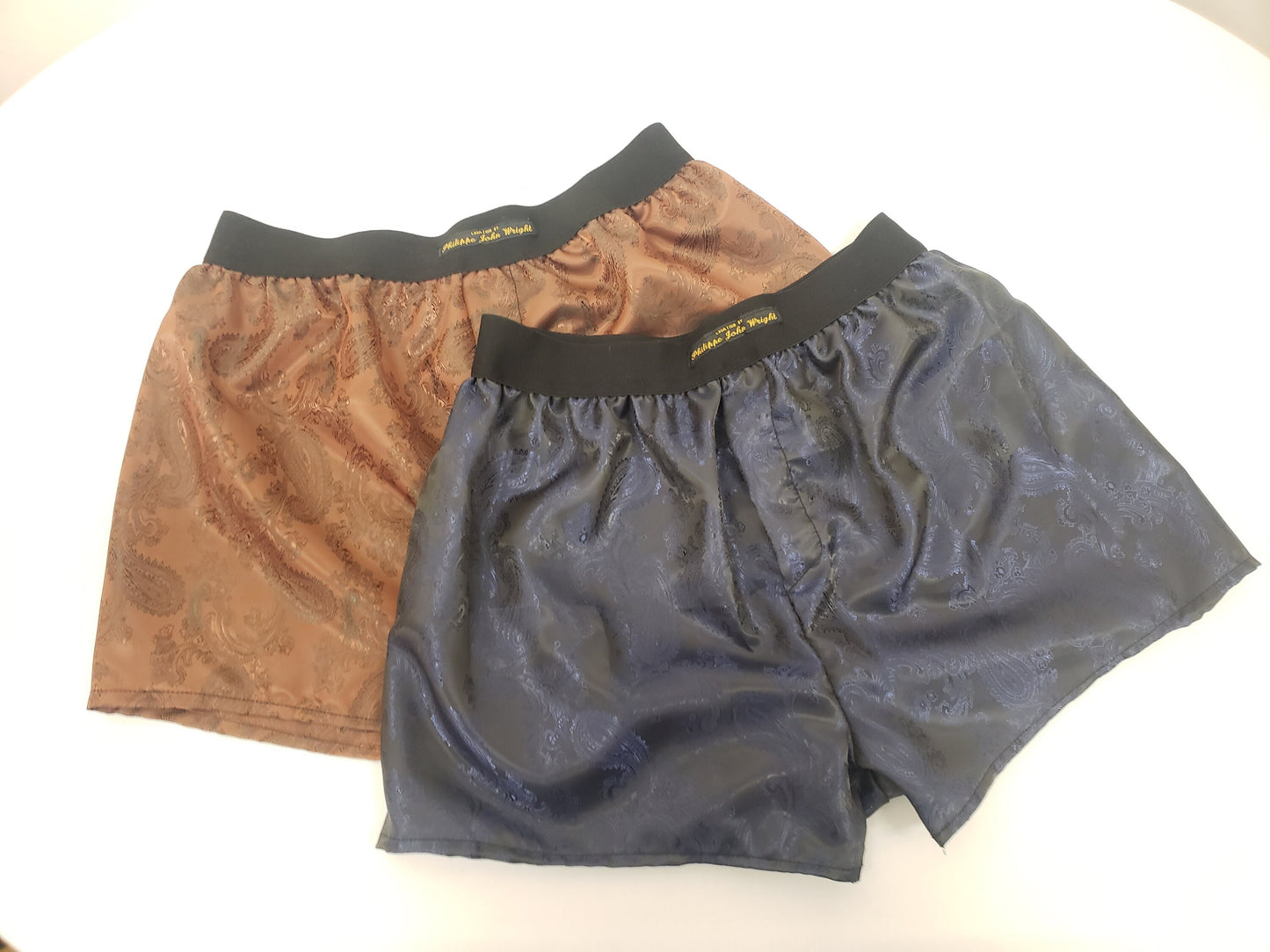 Two silk boxer shorts double bundle paisley pattern made in France NAVY and BROWN