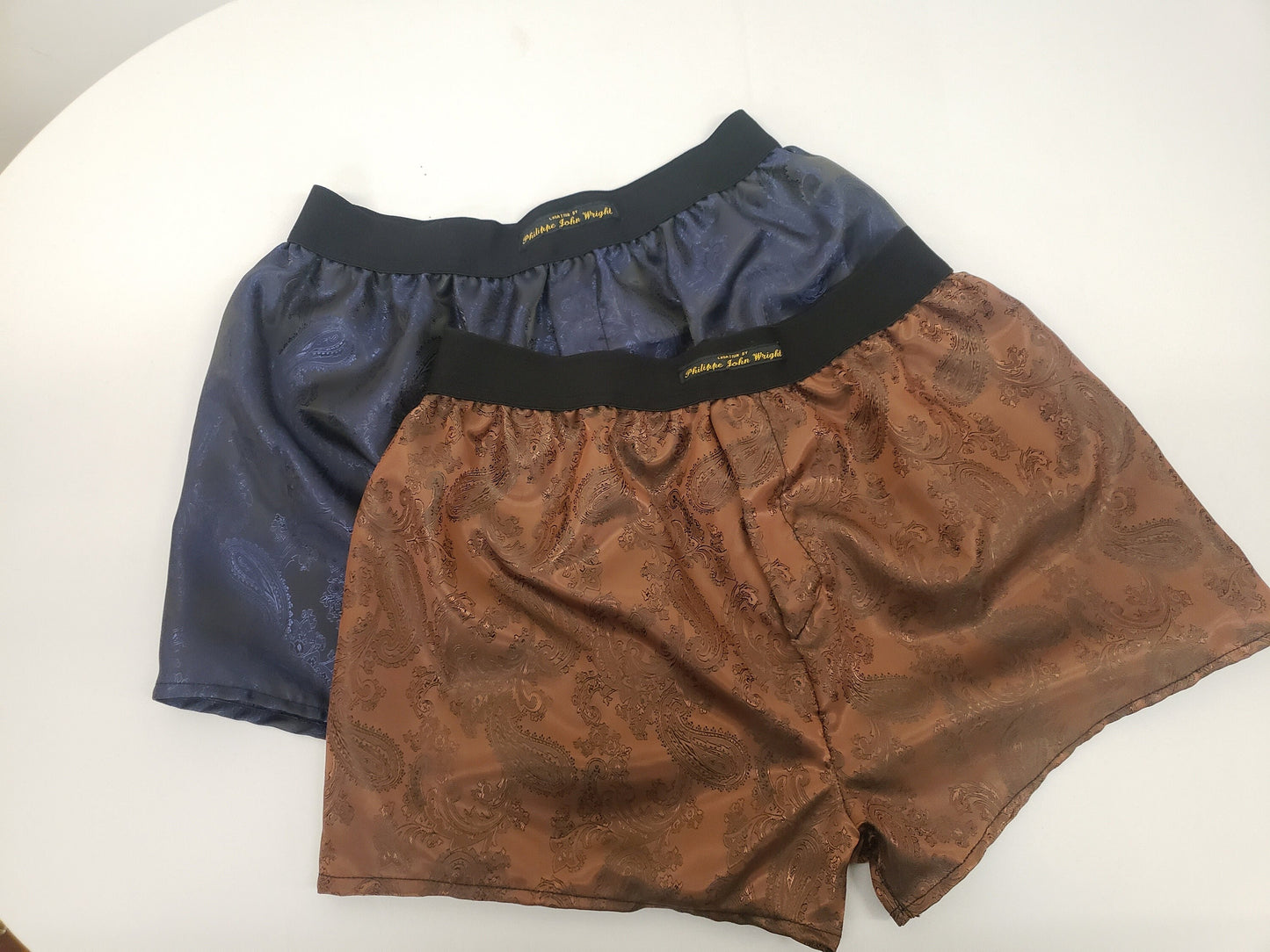 Two silk boxer shorts double bundle paisley pattern made in France NAVY and BROWN