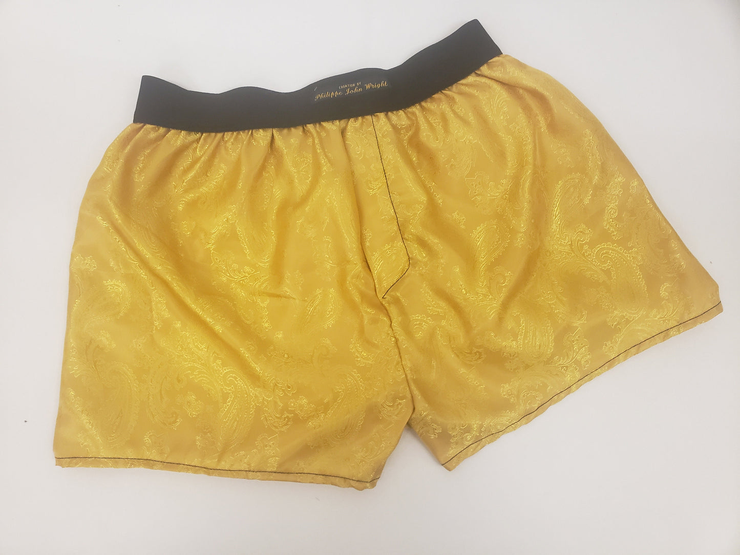 SHINY GOLD silk boxer shorts paisley pattern made in France