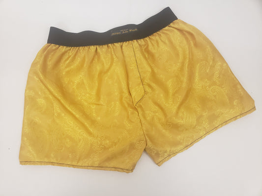 SHINY GOLD silk boxer shorts paisley pattern made in France