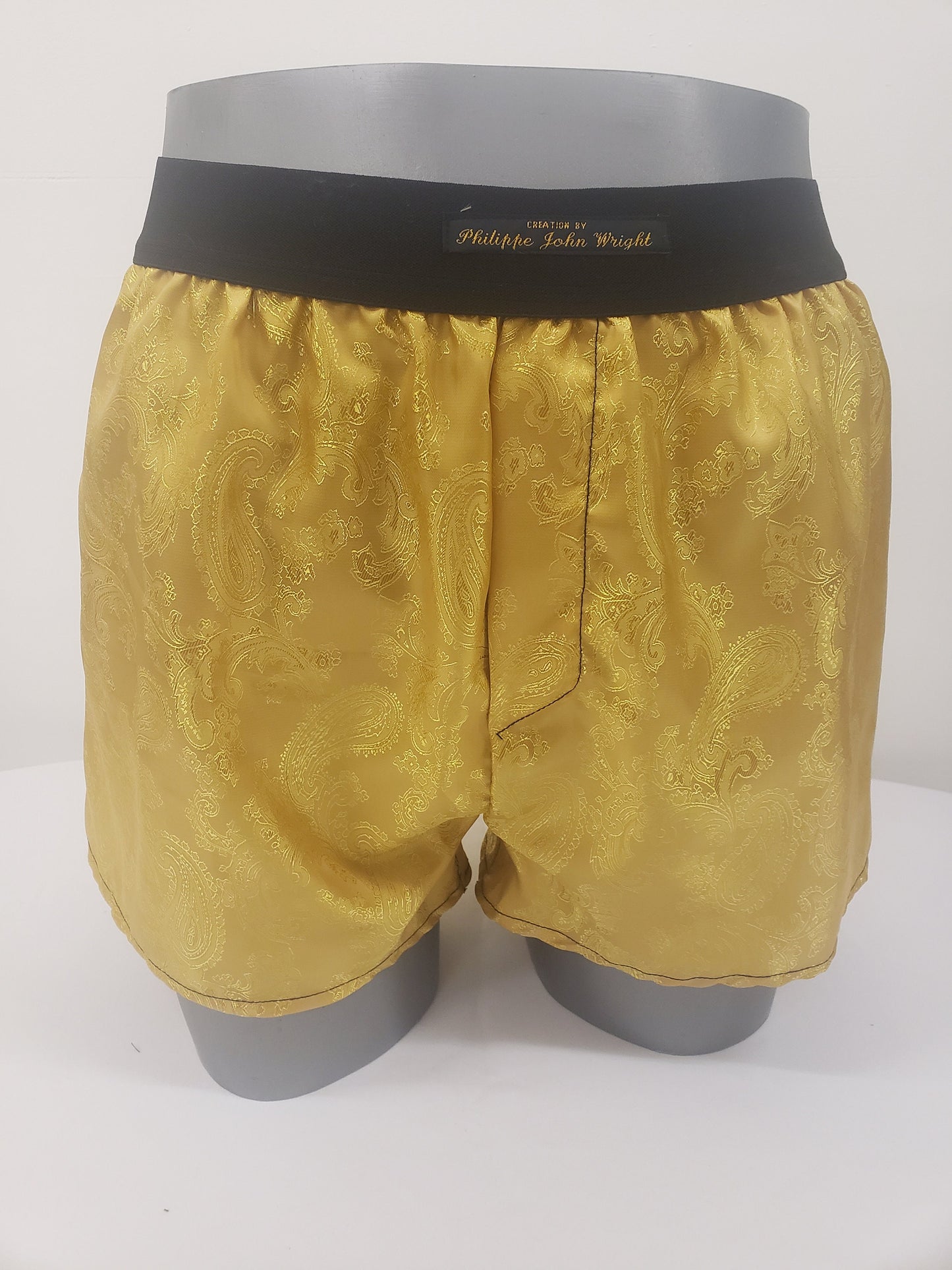SHINY GOLD silk boxer shorts paisley pattern made in France