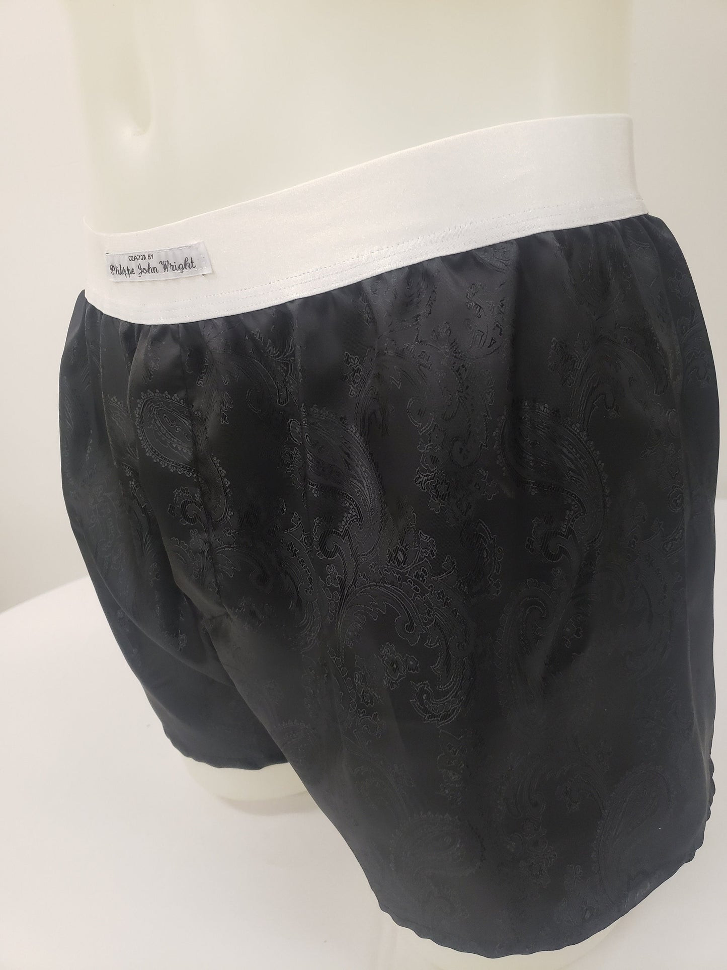 Black Silk boxer shorts paisley motif made in France