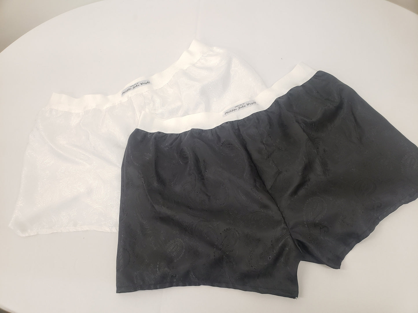 Two silk boxer shorts black and white bundle paisley pattern made in France