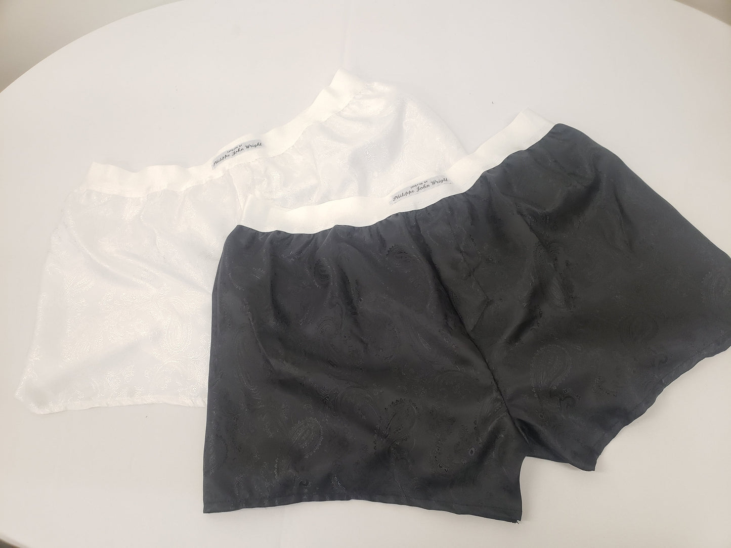 silk boxer shorts black and white paisley pattern made in France