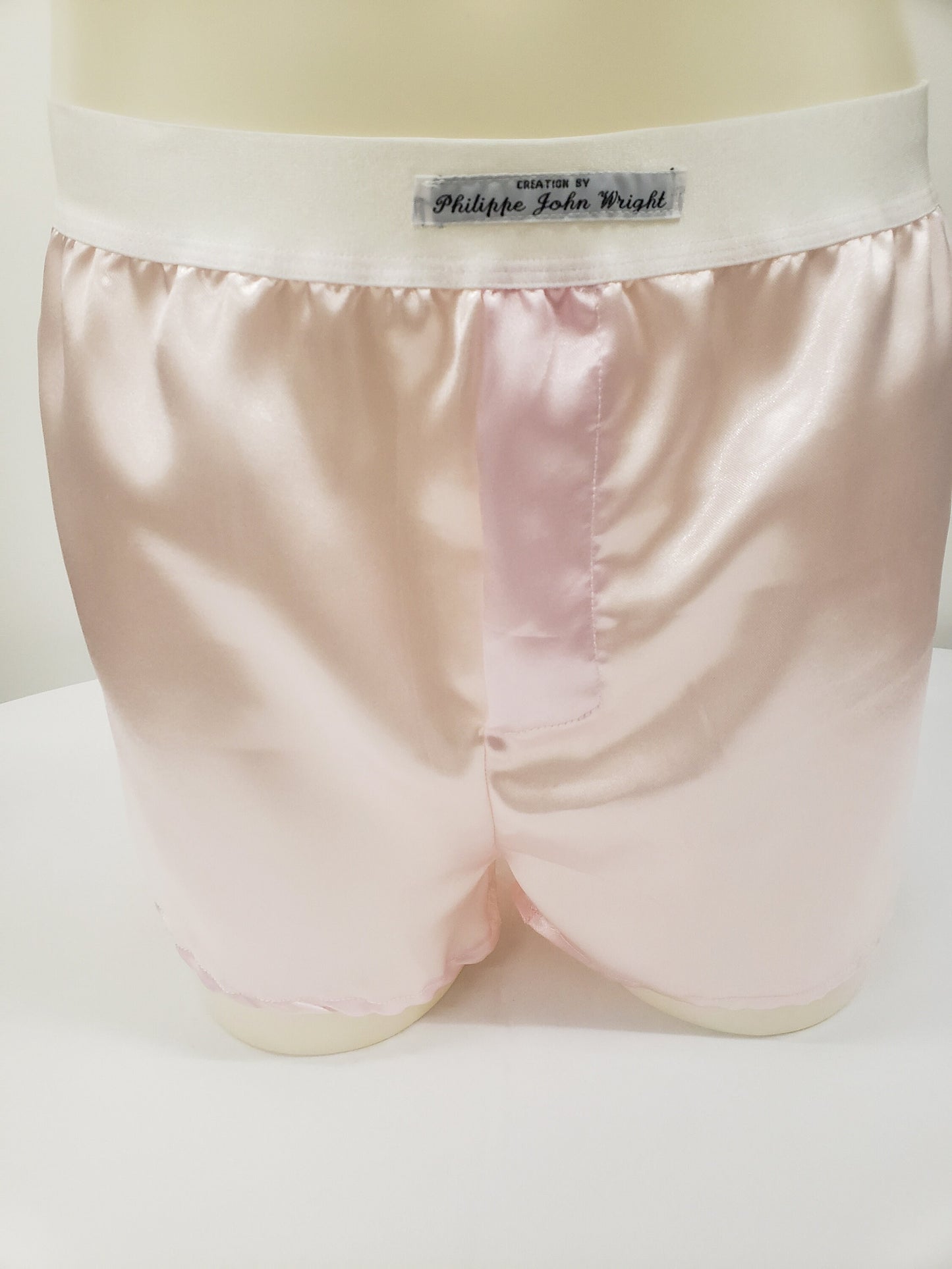 pale pink satin boxer shorts for men made in France