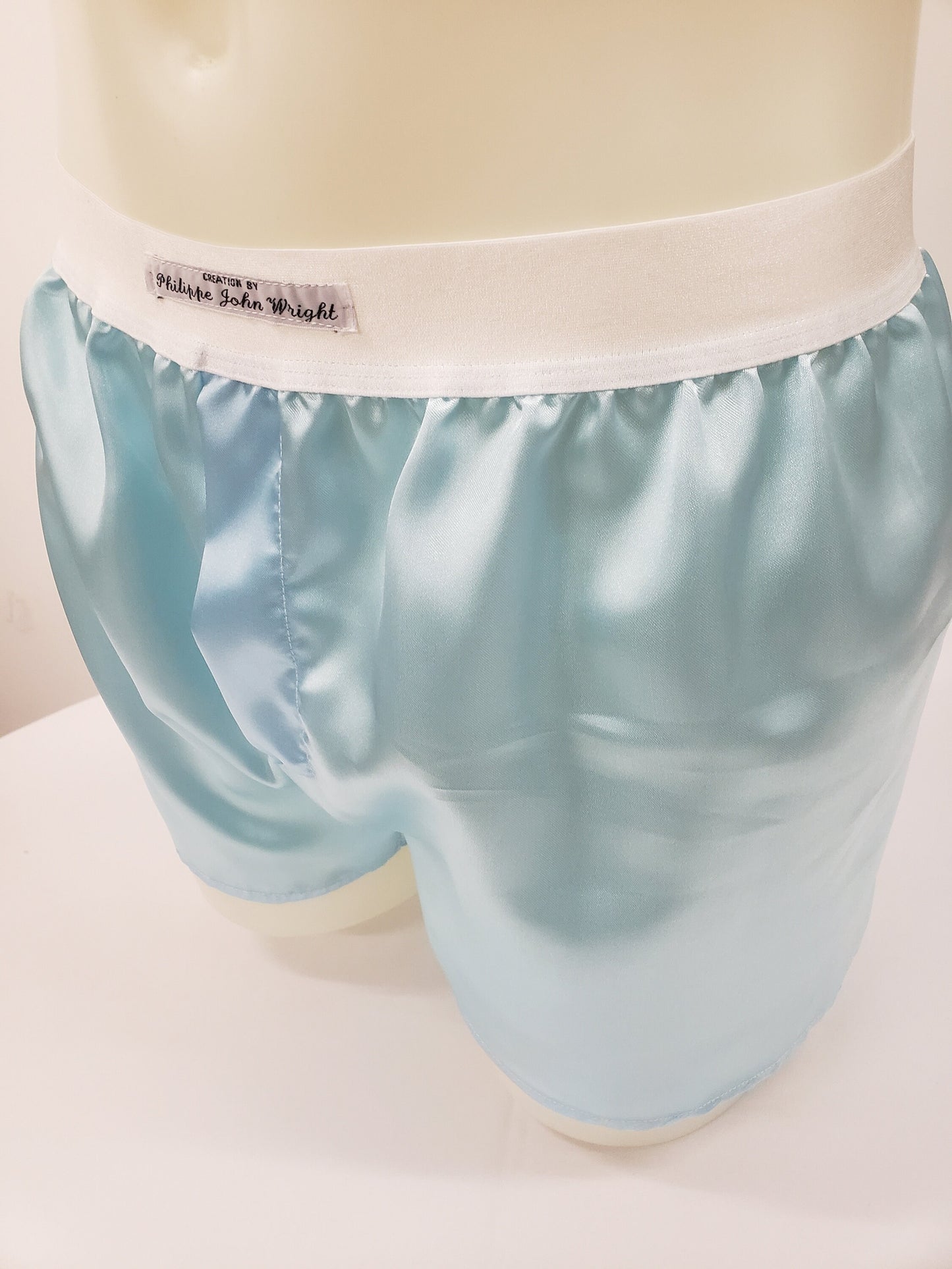 pale blue satin boxer shorts for men made in France