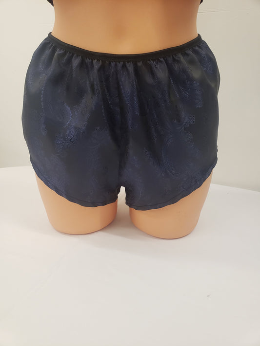Navy Womans Silk boy shorts paisley motif made in France