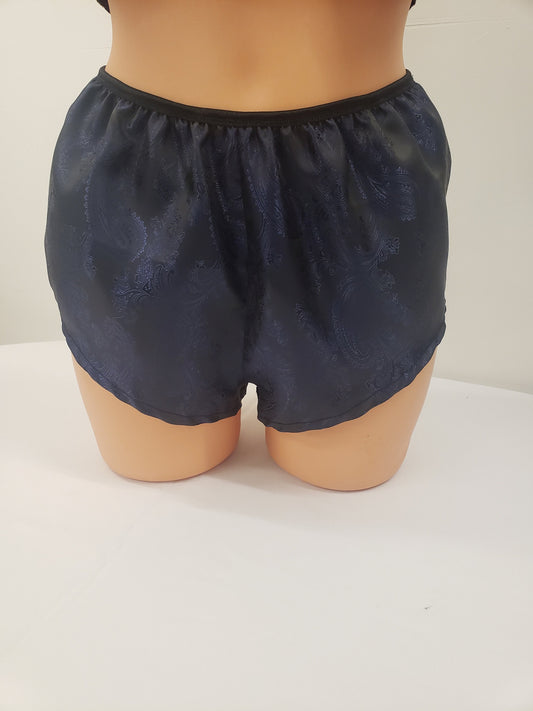Navy Womans Silk boy shorts paisley pattern made in France