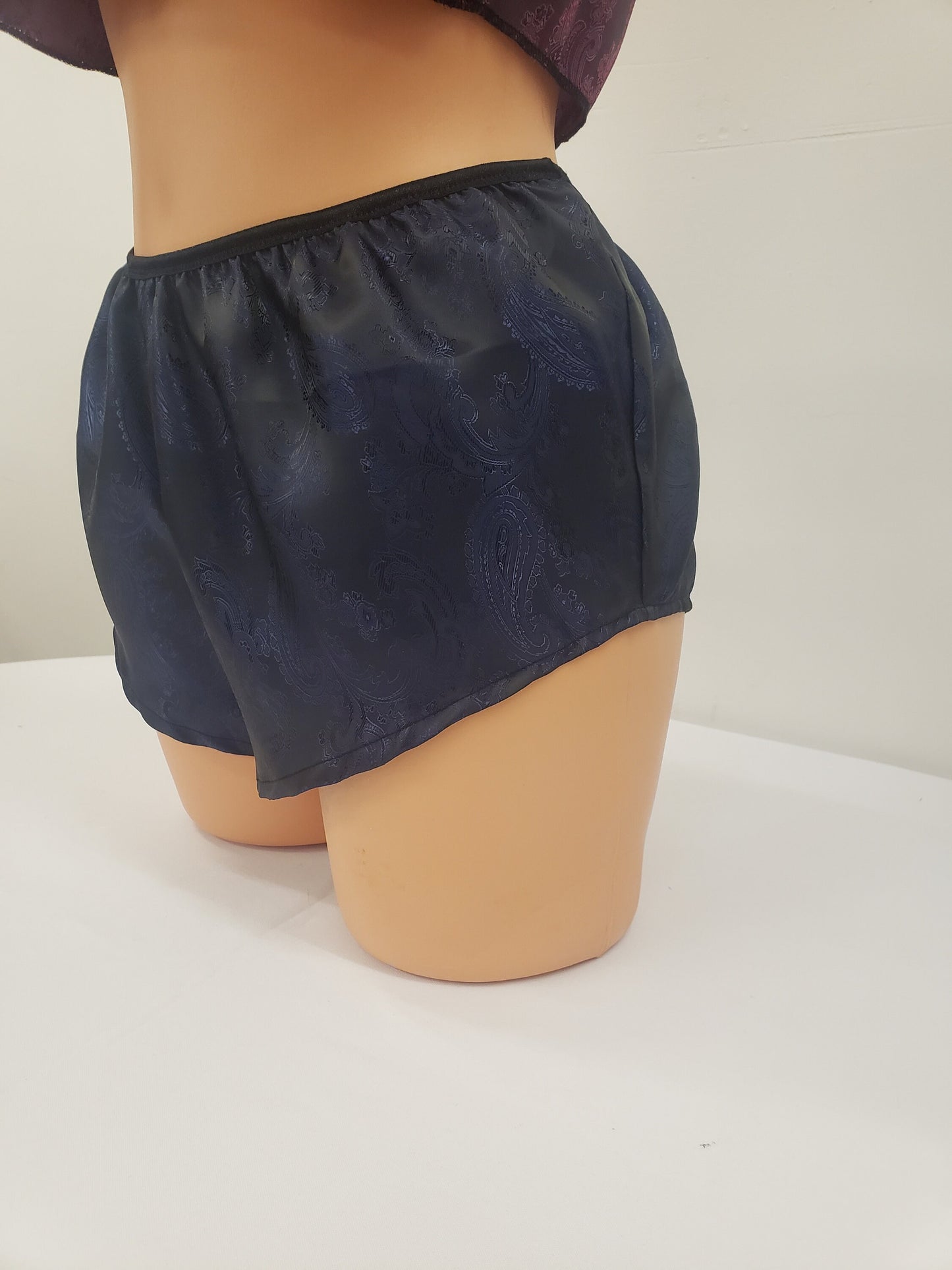 Navy Womans Silk boy shorts paisley pattern made in France
