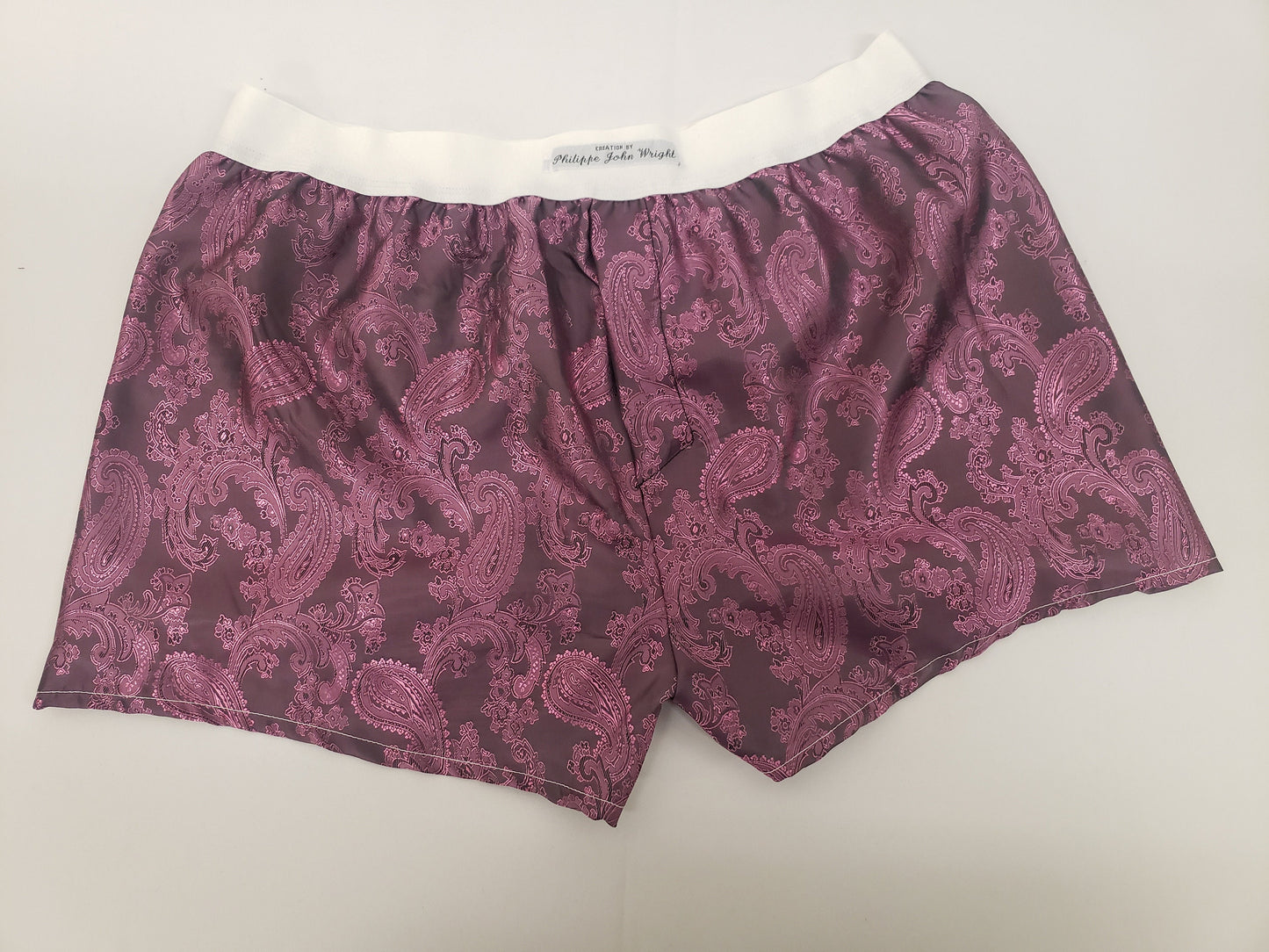 Pink silk boxer shorts paisley motif made in France
