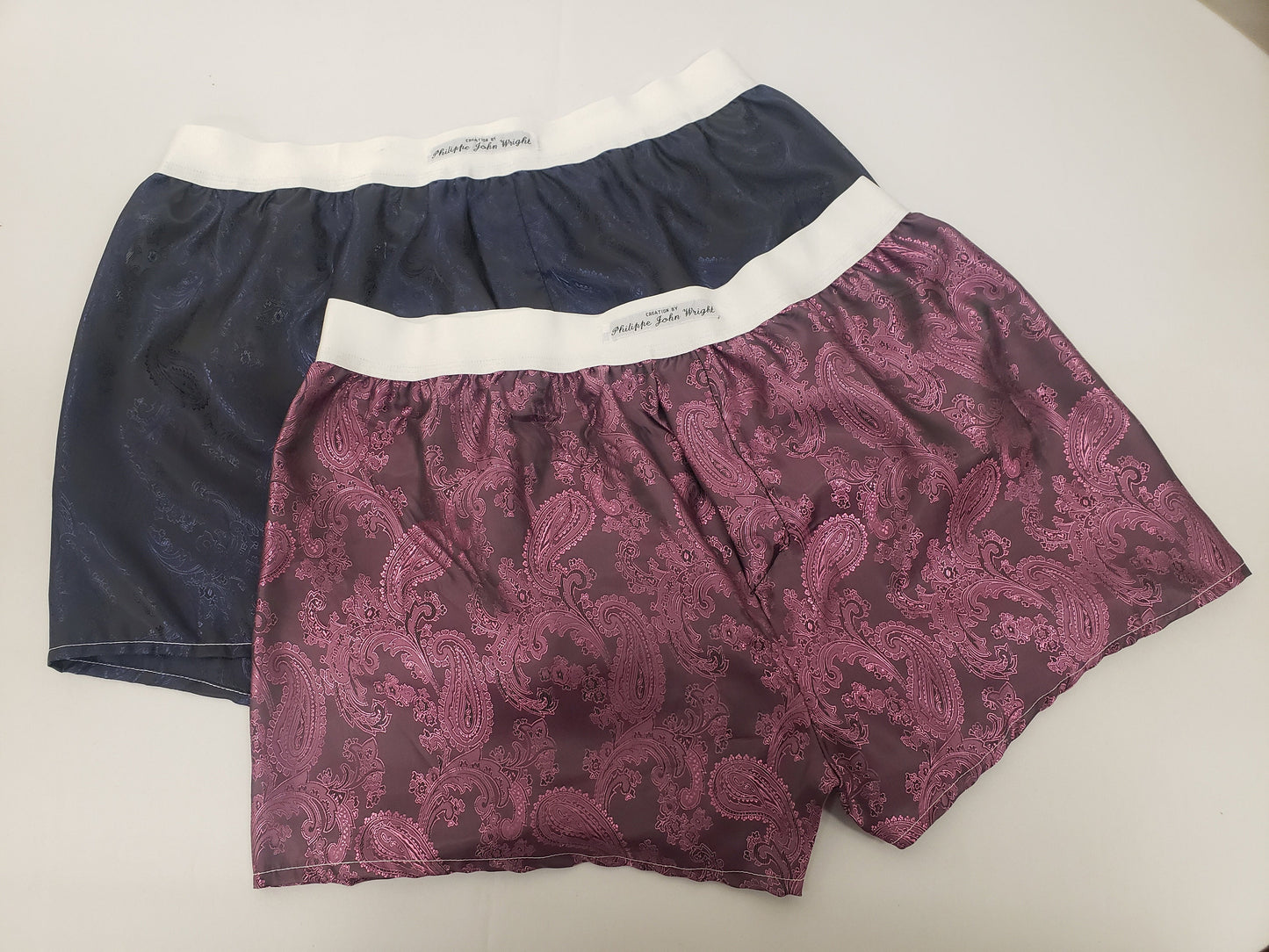 silk boxer shorts paisley pattern made in France Navy and Pink