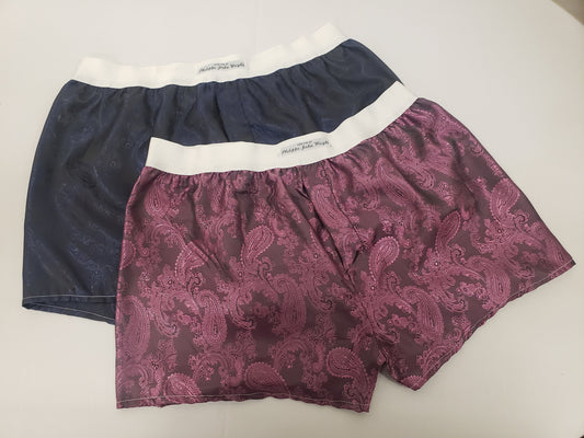 silk boxer shorts paisley pattern made in France Navy and Pink
