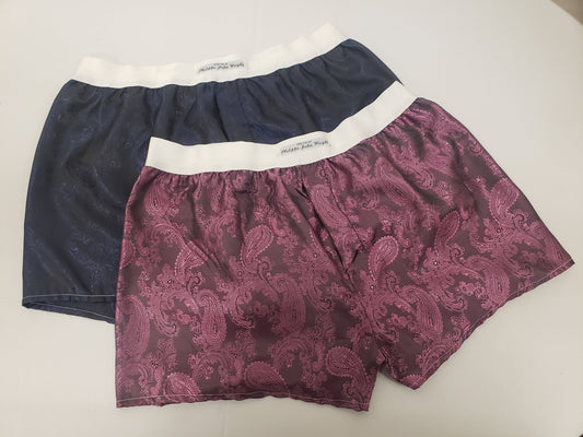 Two silk boxer shorts double bundle paisley pattern made in France Navy and Pink