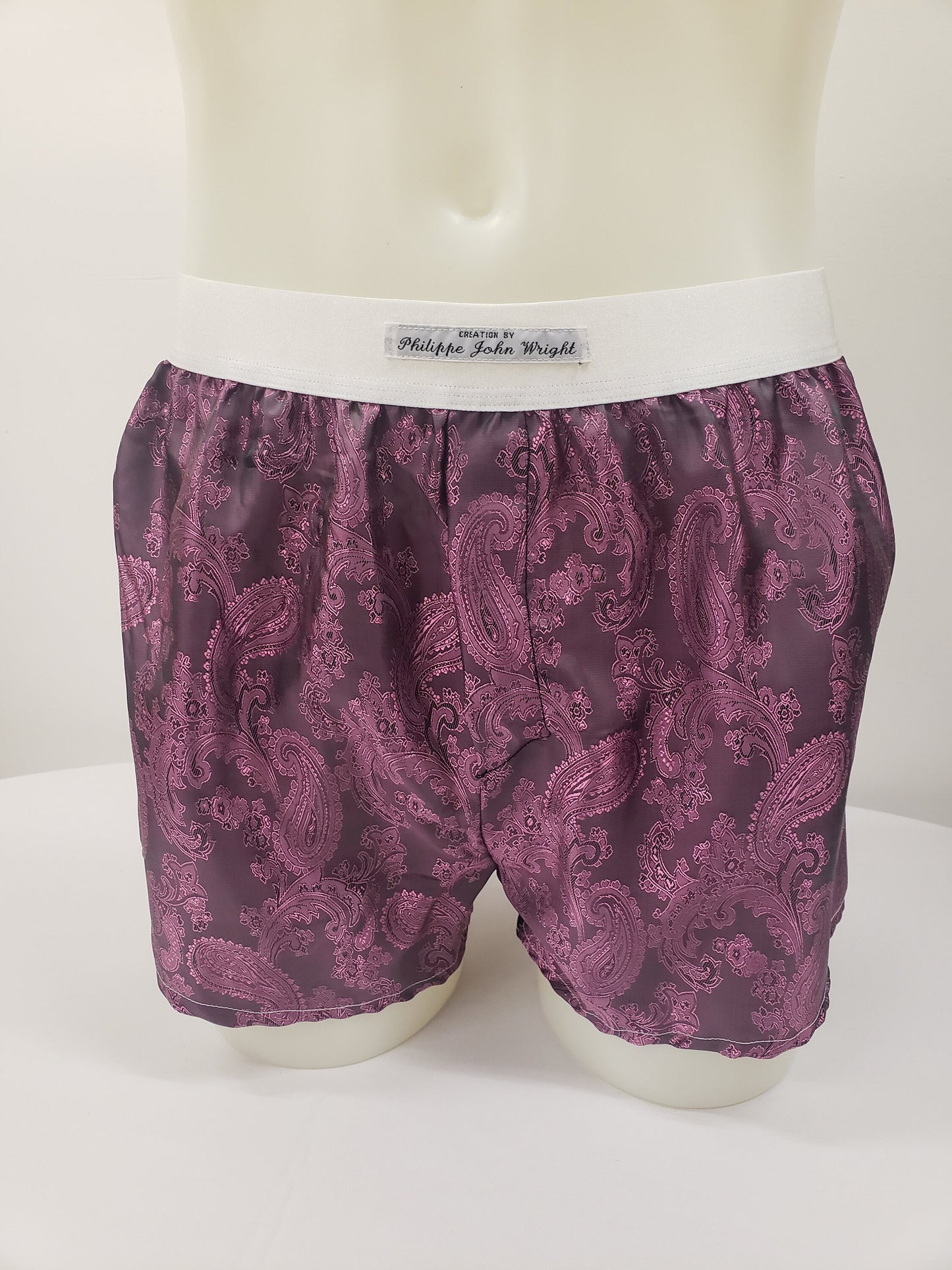 Two silk boxer shorts double bundle paisley motif made in France Navy and Pink