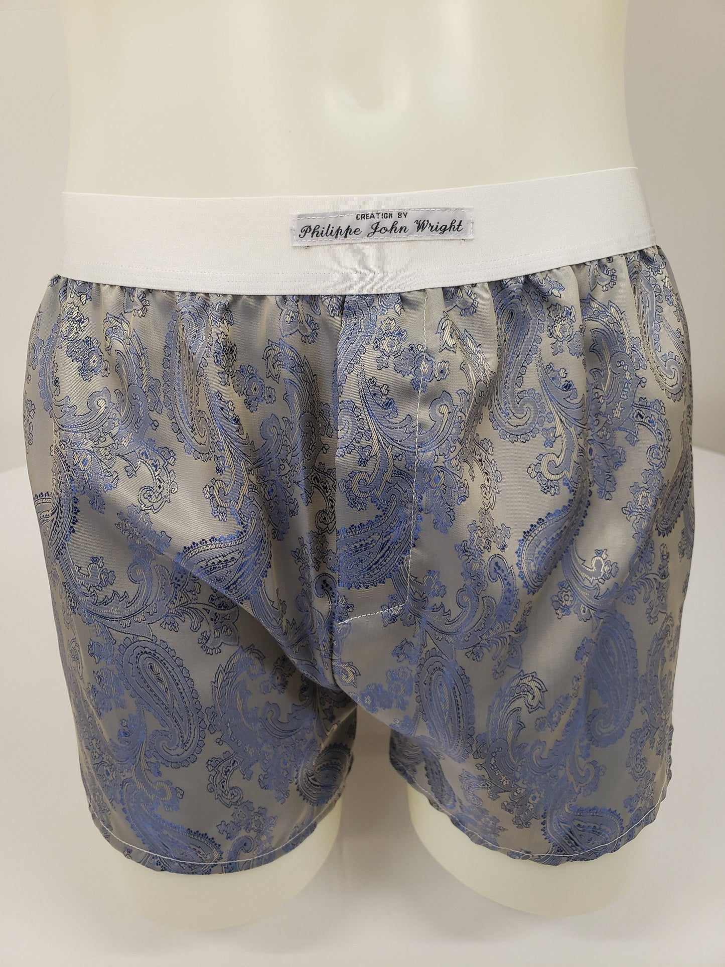 Two silk boxer shorts double bundle paisley pattern made in France black and royal blue