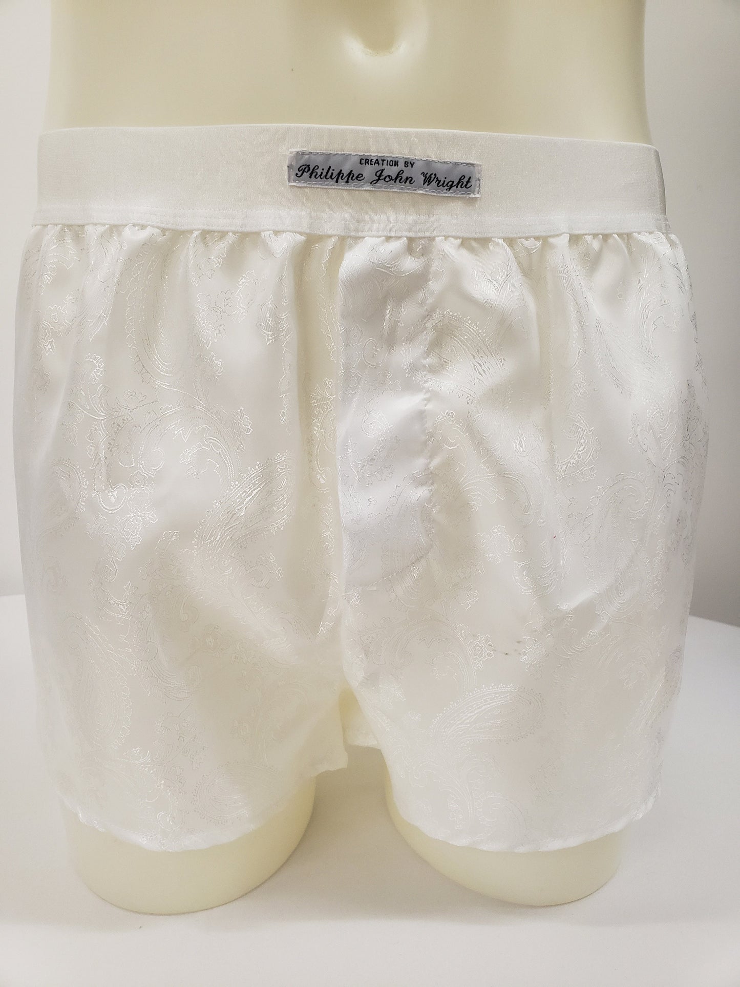 White Silk boxer shorts paisley motif made in France