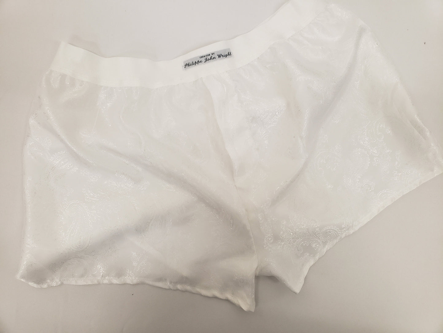 White Silk boxer shorts paisley motif made in France