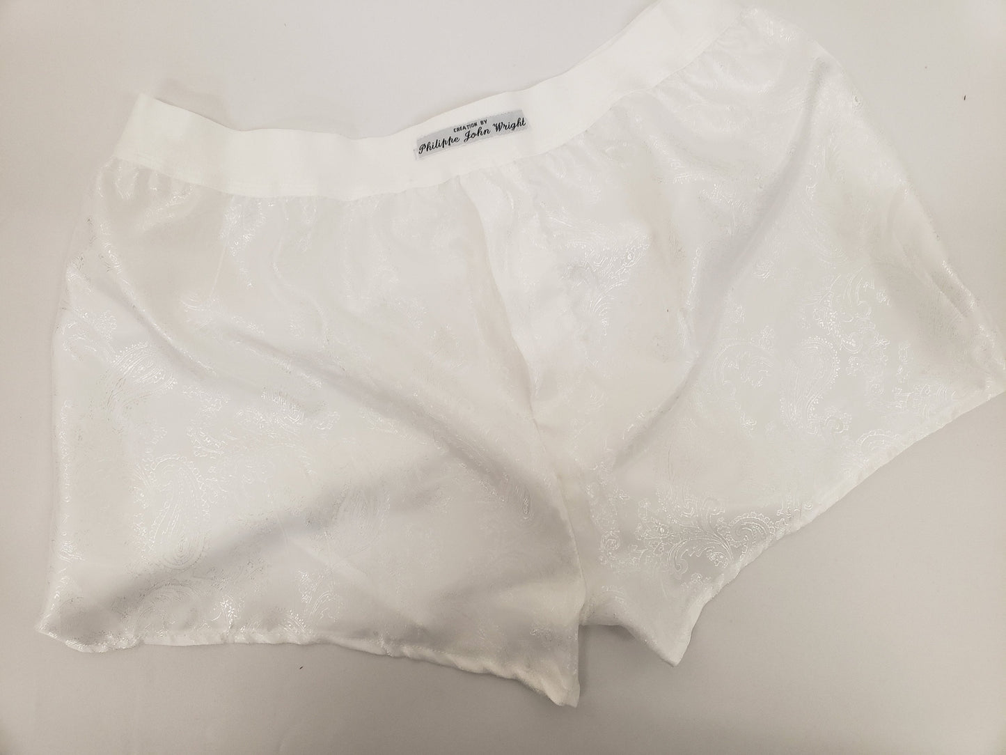 White Silk boxer shorts paisley motif made in France