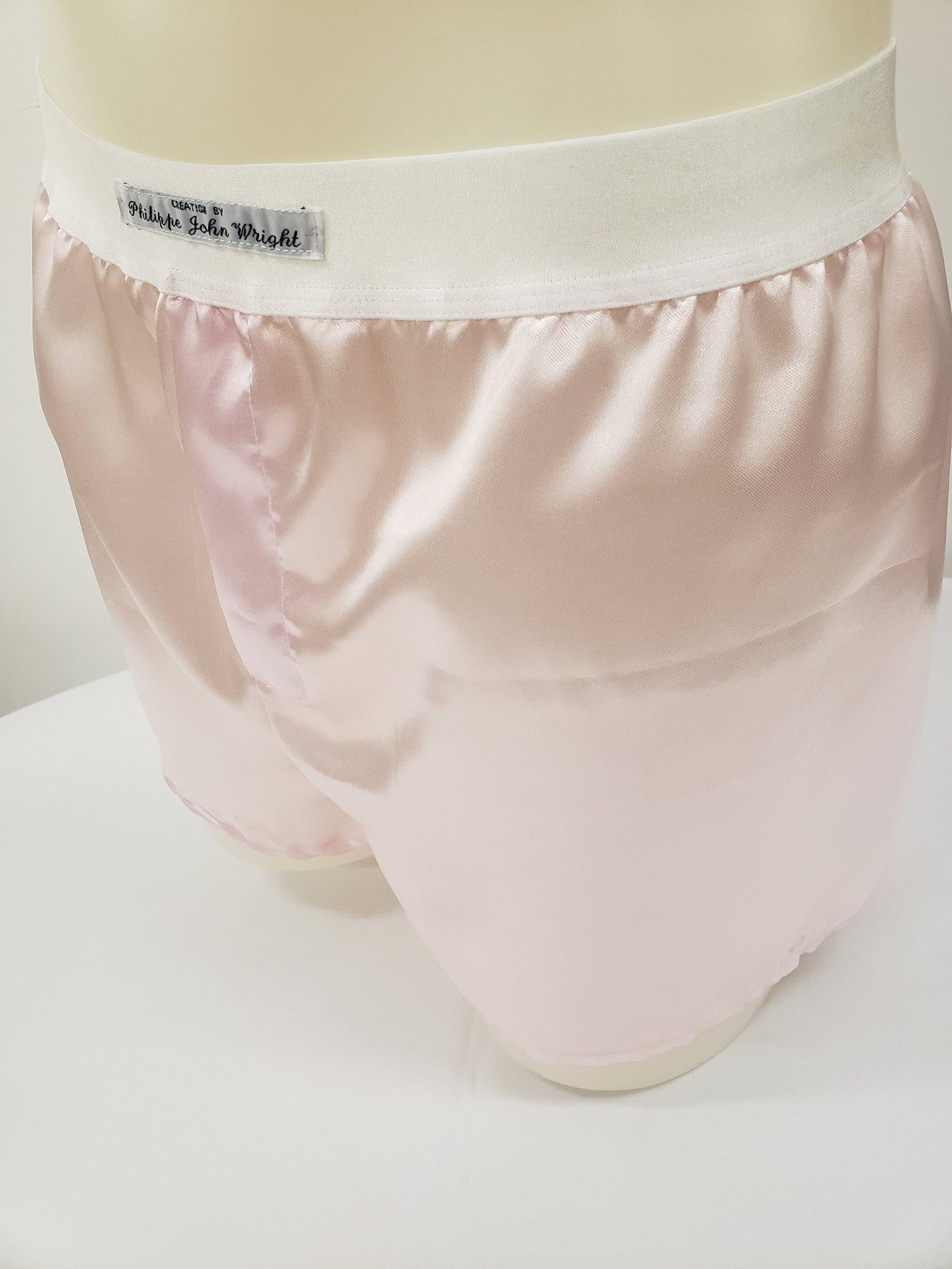 pale pink satin boxer shorts for men made in France