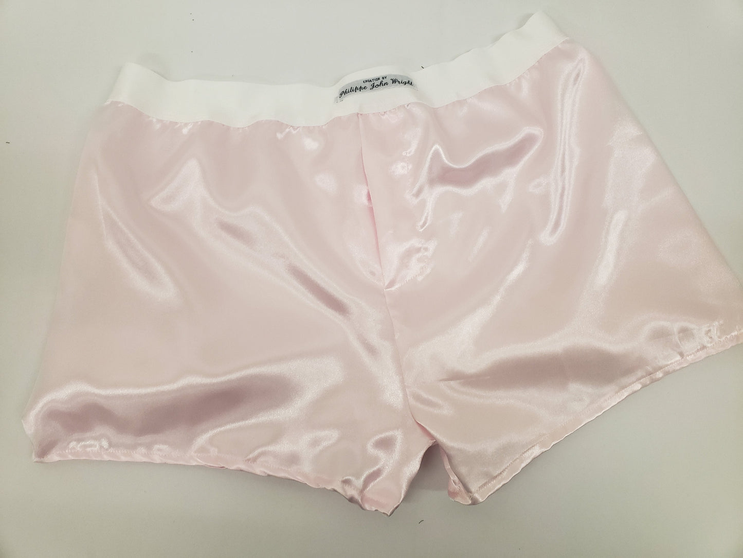 pale pink satin boxer shorts for men made in France