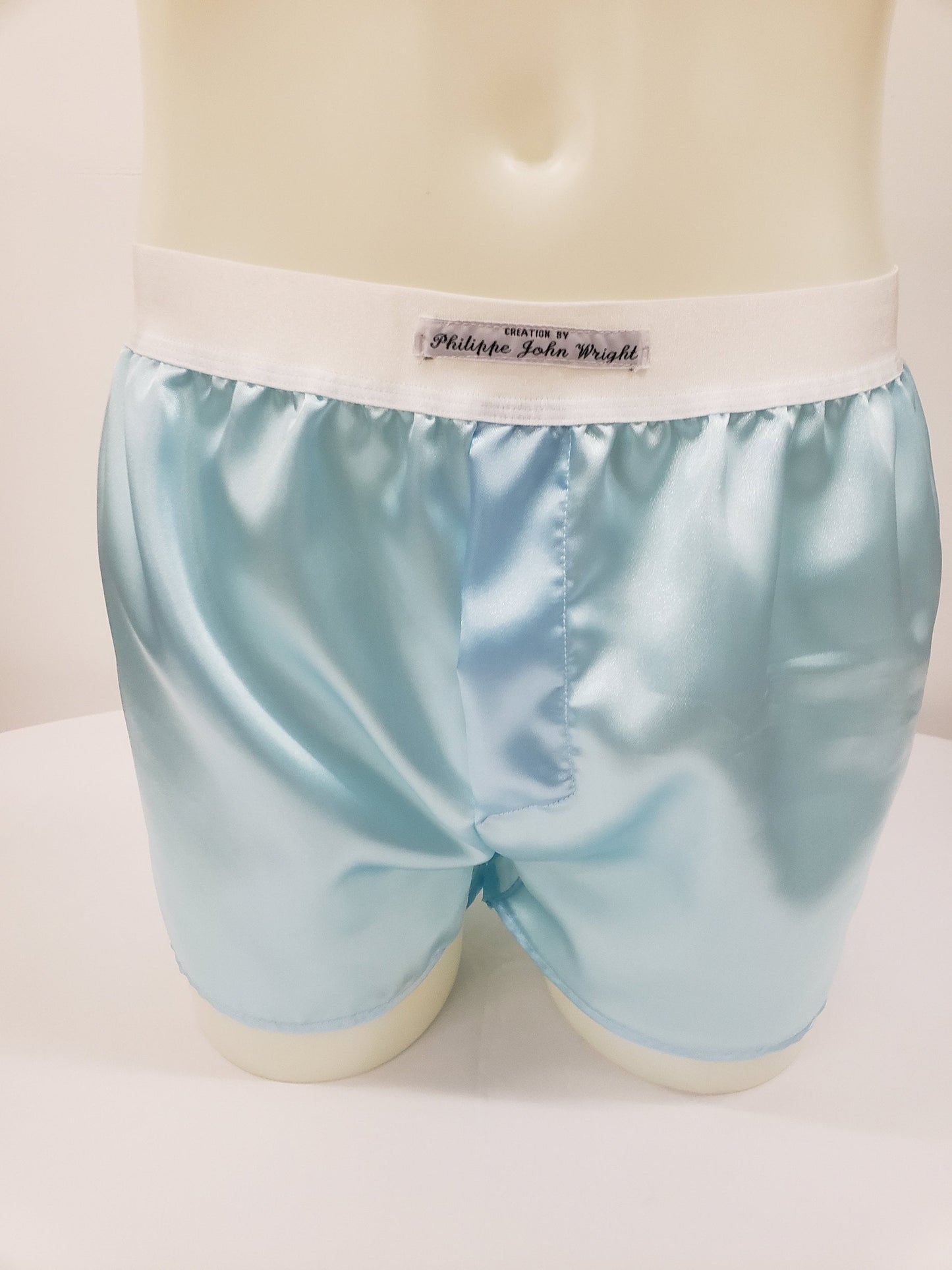 pale blue satin boxer shorts for men made in France