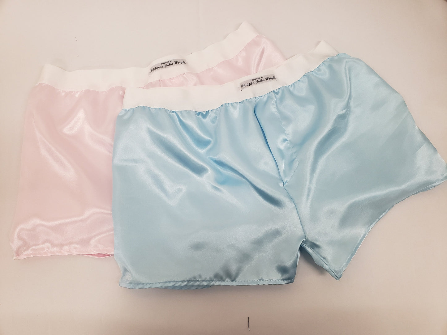 pale pink and pale blue satin boxer shorts bundle for men made in France