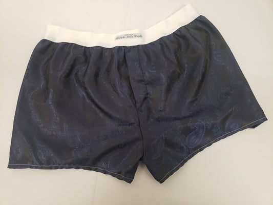 Navy silk boxer shorts paisley pattern made in France