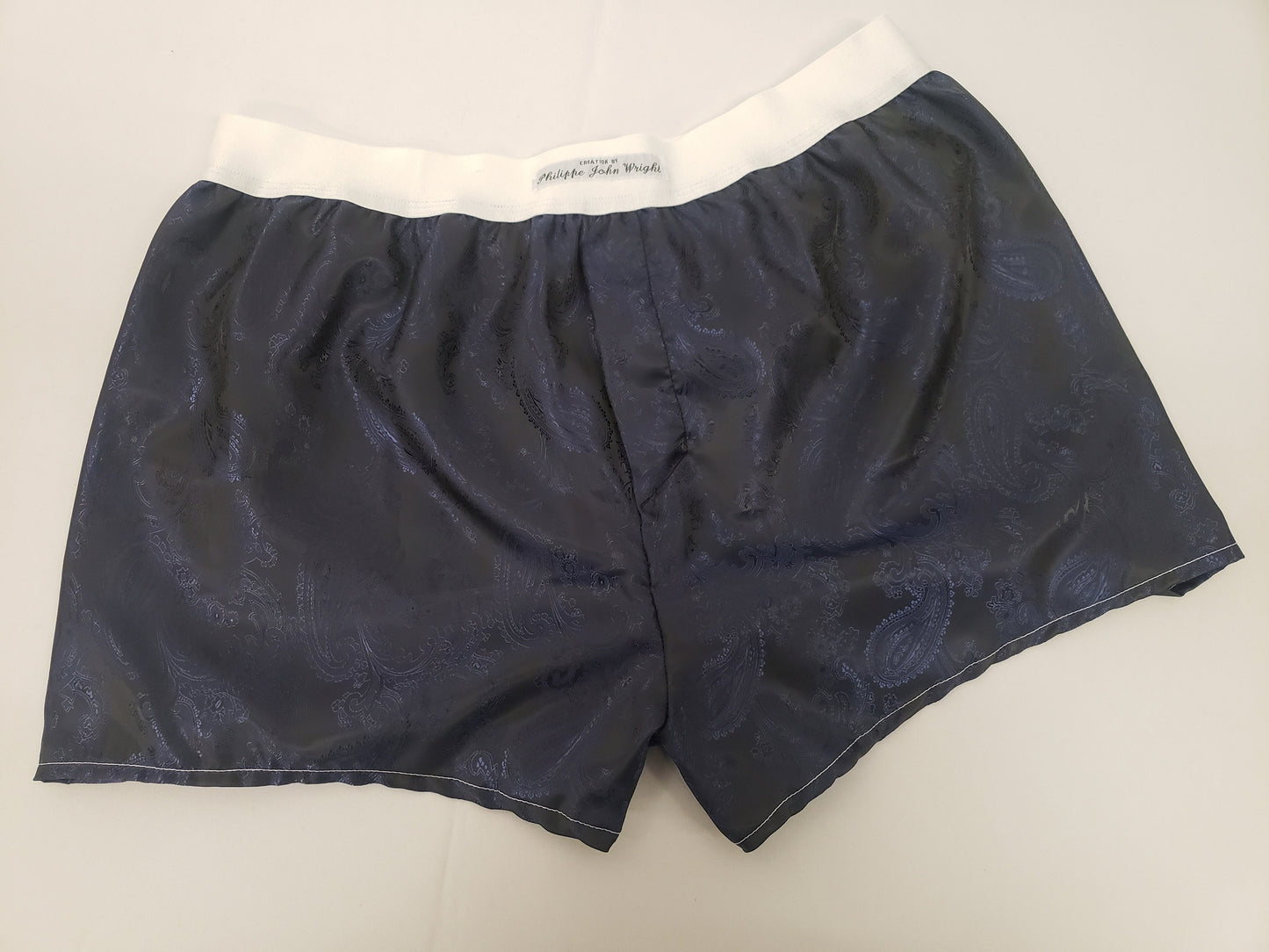 Two silk boxer shorts double bundle paisley pattern made in France navy and royal blue