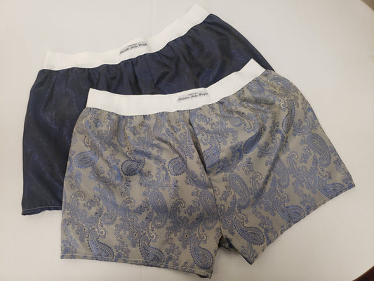 silk boxer shorts paisley pattern made in France navy and royal blue