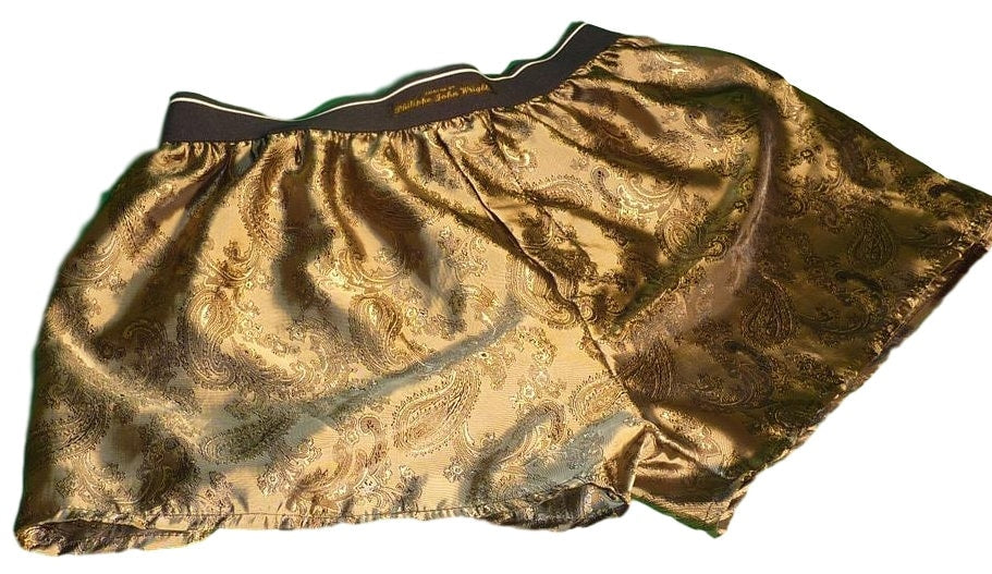 Gold and Black silk boxer shorts paisley pattern made in France